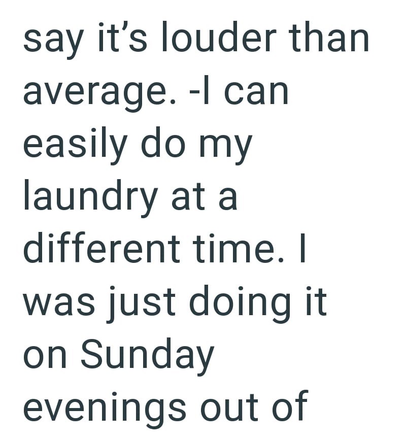 say it's louder than average. -I can easily do my laundry at a different time. I was just doing it on Sunday evenings out of