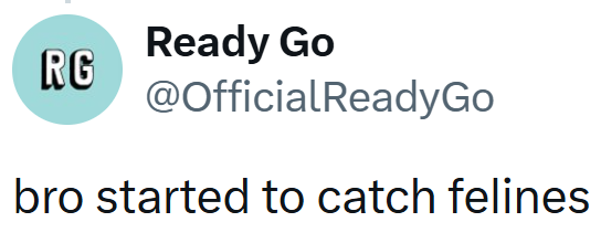 Ready Go RG @OfficialReadyGo bro started to catch felines
