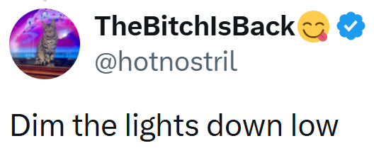 TheBitchlsBack @hotnostril Dim the lights down low