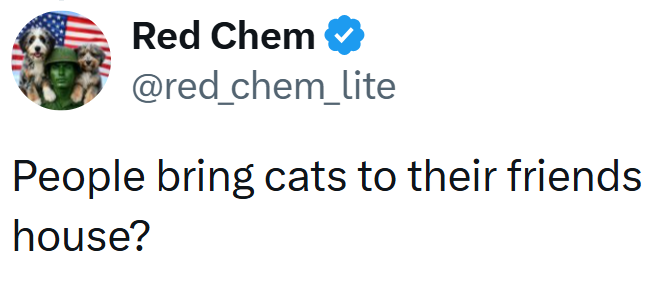 Red Chem @red_chem_lite People bring cats to their friends house?