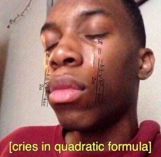 x=-bb2-4ac 2a a -bvb 4ac 2a [cries in quadratic formula]