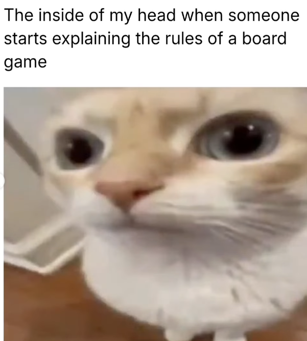 The inside of my head when someone starts explaining the rules of a board game