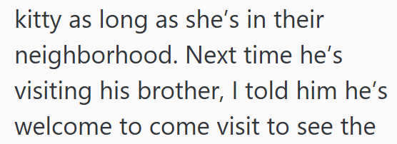 kitty as long as she's in their neighborhood. Next time he's visiting his brother, I told him he's welcome to come visit to see the