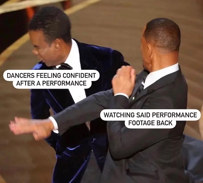 DANCERS FEELING CONFIDENT AFTER A PERFORMANCE WATCHING SAID PERFORMANCE FOOTAGE BACK