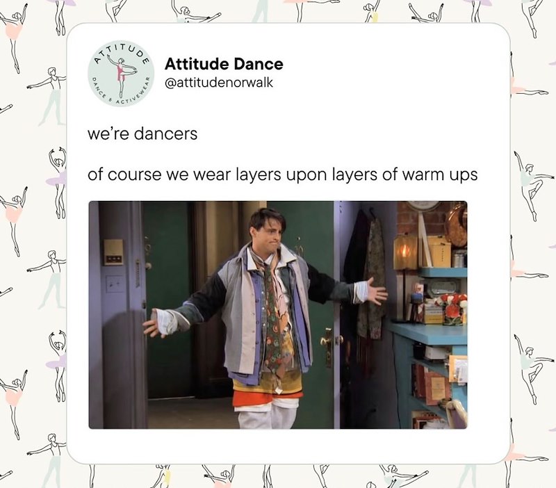 ATTITUDE DANCE WEAR Attitude Dance @attitudenorwalk ACTIVEWE we're dancers of course we wear layers upon layers of warm ups ١٥