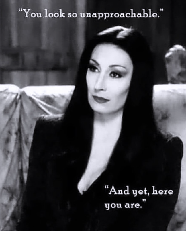 "You look so unapproachable." "And yet, here you are."