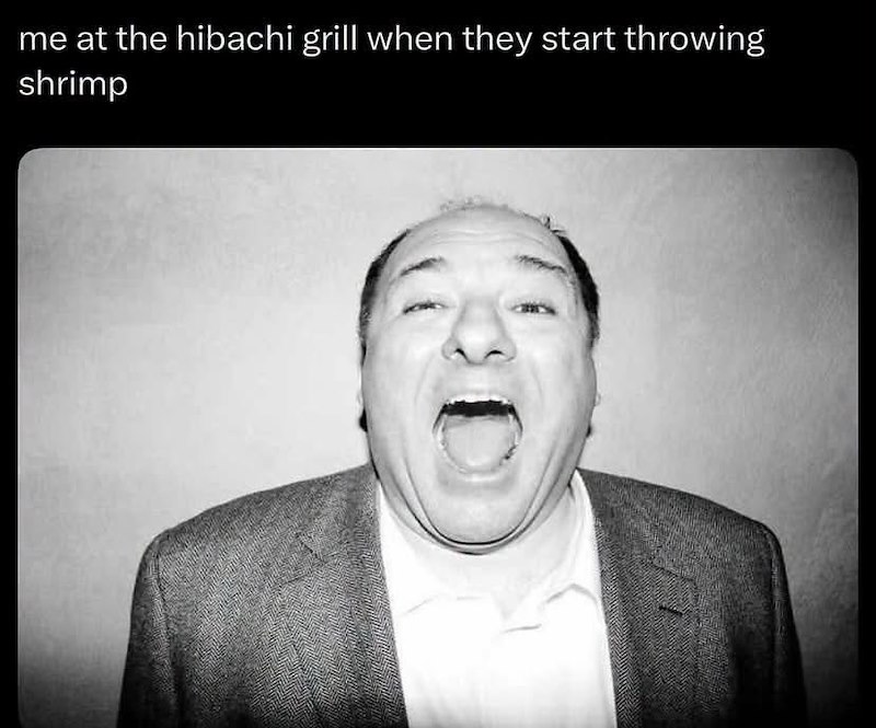 me at the hibachi grill when they start throwing shrimp