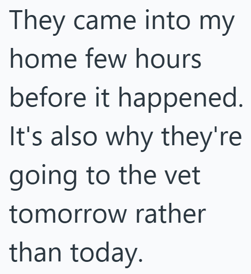 They came into my home few hours before it happened. It's also why they're going to the vet tomorrow rather than today.