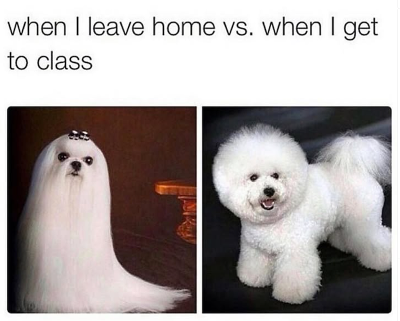 when I leave home vs. when I get to class