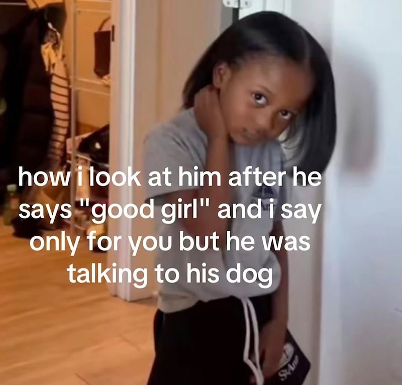 how i look at him after he says "good girl" and i say only for you but he was talking to his dog SAnt