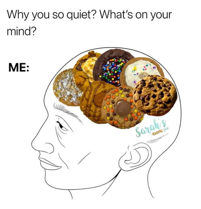 Why you so quiet? What's on your mind? ME: Sarah's Cossic-jay