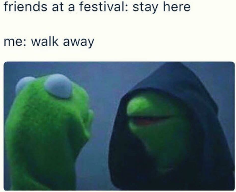 friends at a festival: stay here me: walk away