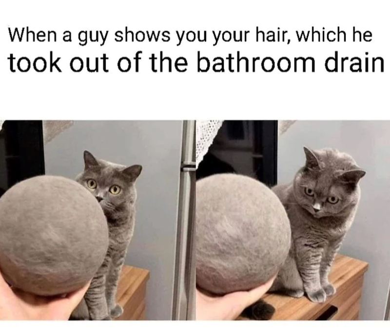 When a guy shows you your hair, which he took out of the bathroom drain