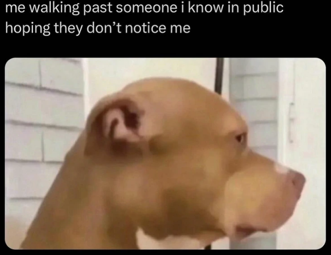 me walking past someone i know in public hoping they don't notice me