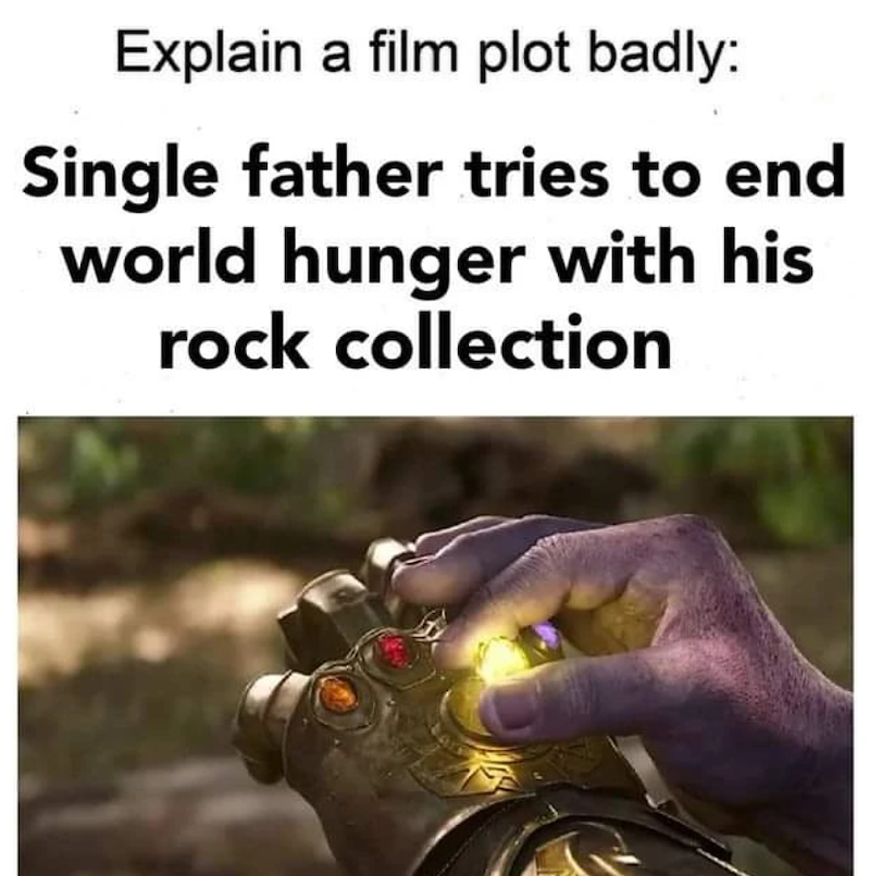 Explain a film plot badly: Single father tries to end world hunger with his rock collection
