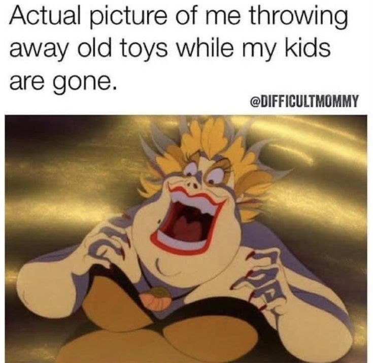 Actual picture of me throwing away old toys while my kids. are gone. @DIFFICULTMOMMY