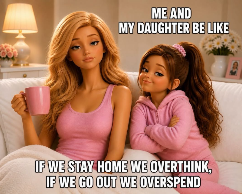 ME AND MY DAUGHTER BE LIKE IF WE STAY HOME WE OVERTHINK, IF WE GO OUT WE OVERSPEND