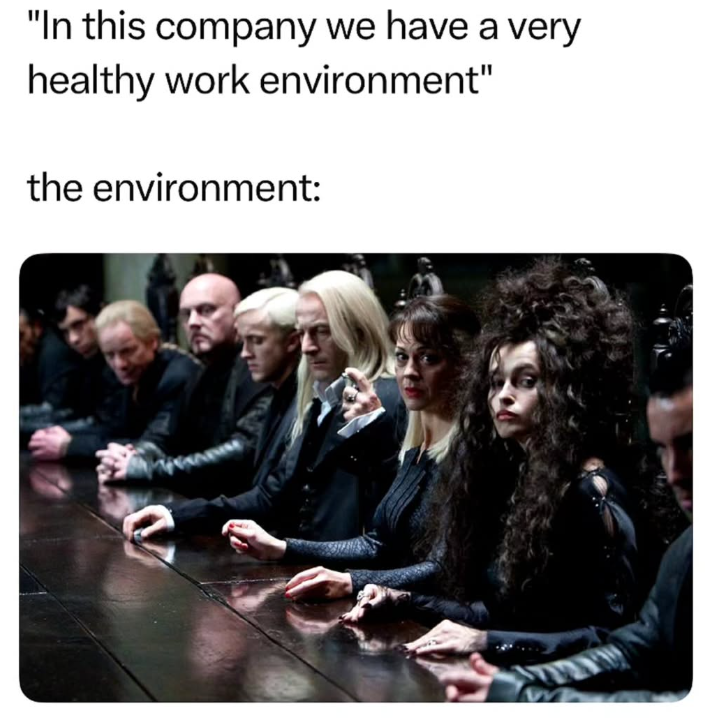 "In this company we have a very healthy work environment" the environment: