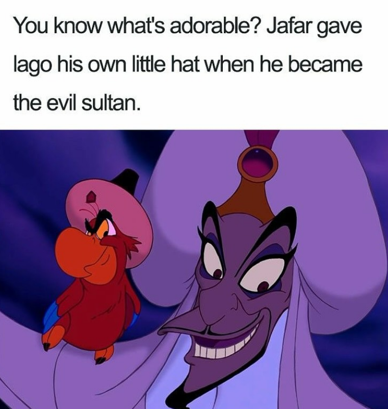 You know what's adorable? Jafar gave lago his own little hat when he became the evil sultan.