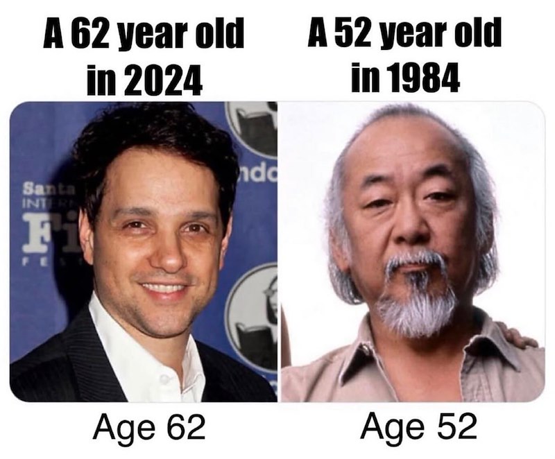 A 62 year old in 2024 A 52 year old in 1984 Santa INTERE F do Age 62 Age 52