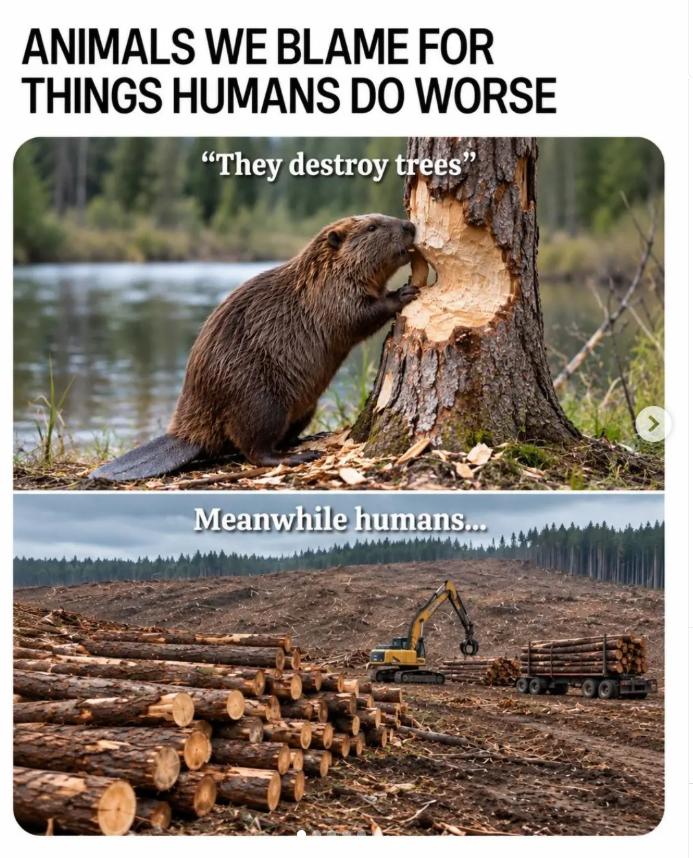 ANIMALS WE BLAME FOR THINGS HUMANS DO WORSE "They destroy trees" Meanwhile humans... >