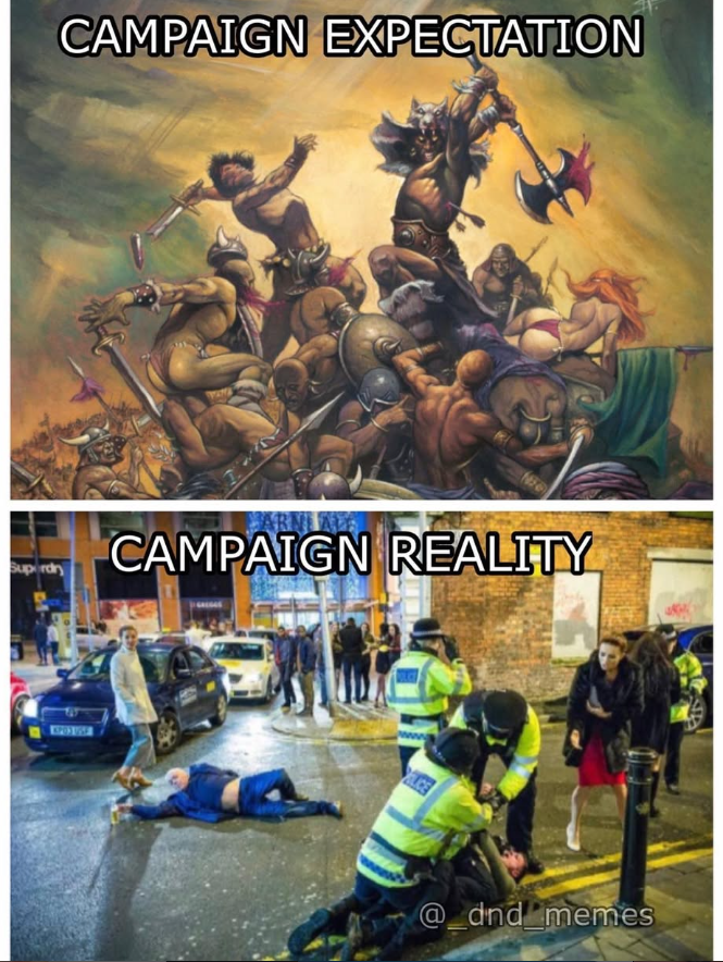 CAMPAIGN EXPECTATION CAMPAIGN REALITY LICE @_dnd_memes