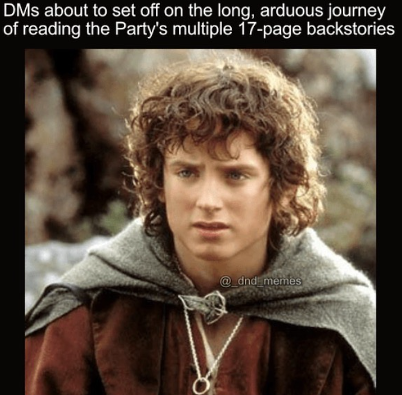 DMs about to set off on the long, arduous journey of reading the Party's multiple 17-page backstories @_dnd_memes