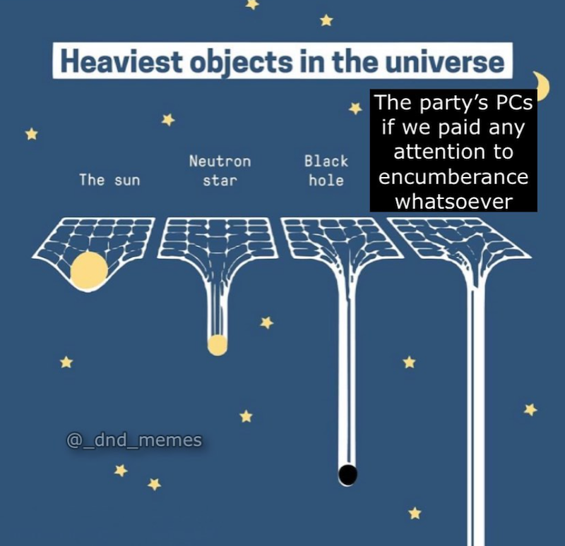 Heaviest objects in the universe The sun Neutron star Black hole *The party's PCs if we paid any attention to encumberance whatsoever @_dnd_memes