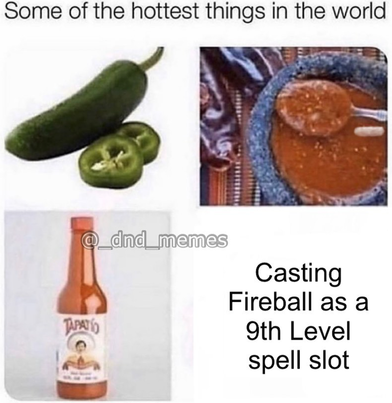 Some of the hottest things in the world @_dnd_memes TAPAT Casting Fireball as a 9th Level spell slot