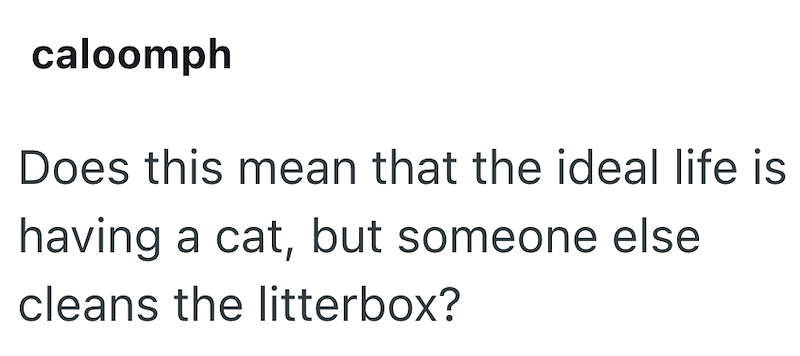 caloomph Does this mean that the ideal life is having a cat, but someone else cleans the litterbox?