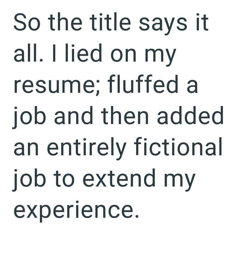 So the title says it all. I lied on my resume; fluffed a job and then added an entirely fictional job to extend my experience.