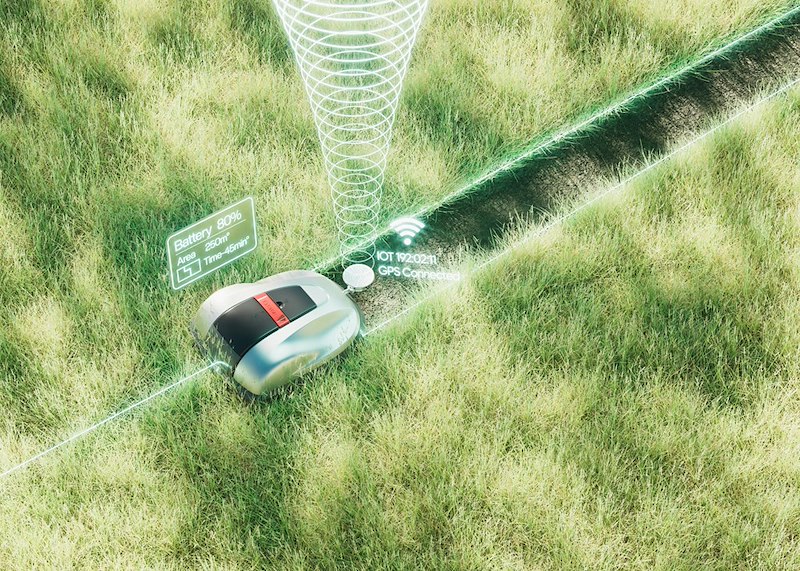 The robot lawnmower receives its boundary signal.