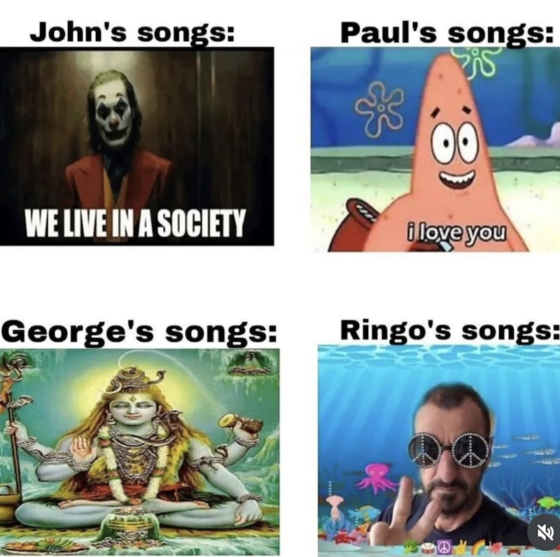 John's songs: Paul's songs: كثر WE LIVE IN A SOCIETY i love you George's songs: Ringo's songs: