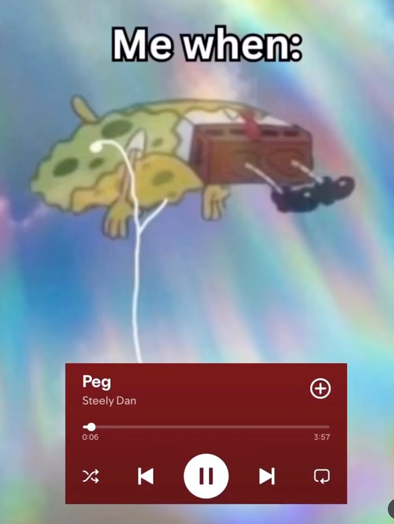 Me when: Peg Steely Dan 0:06 || + 3:57