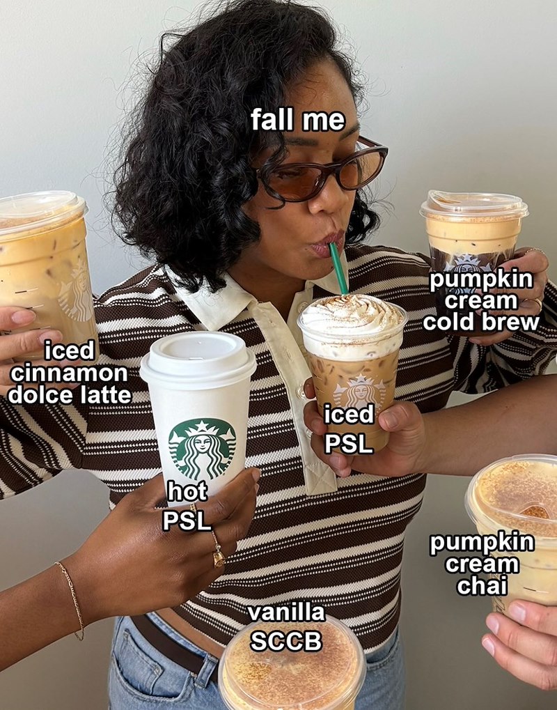 iced cinnamon dolce latte fall me iced PSL hot PSL vanilla SCCB pumpkin cream cold brew pumpkin cream chai