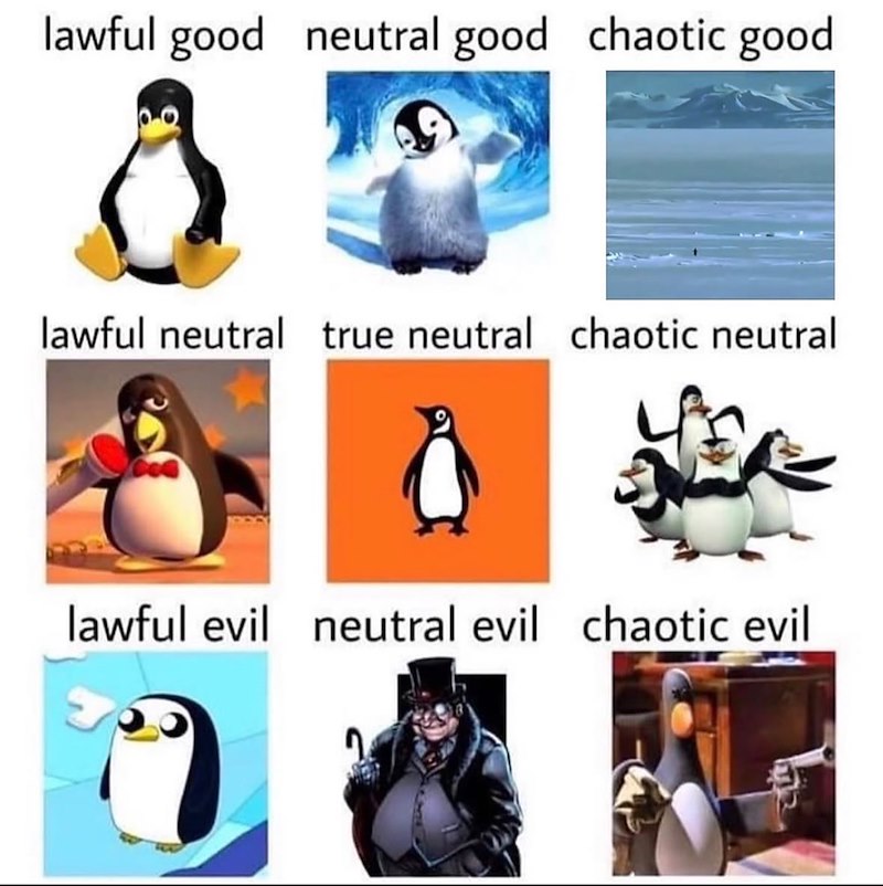lawful good neutral good chaotic good lawful neutral true neutral chaotic neutral lawful evil neutral evil chaotic evil