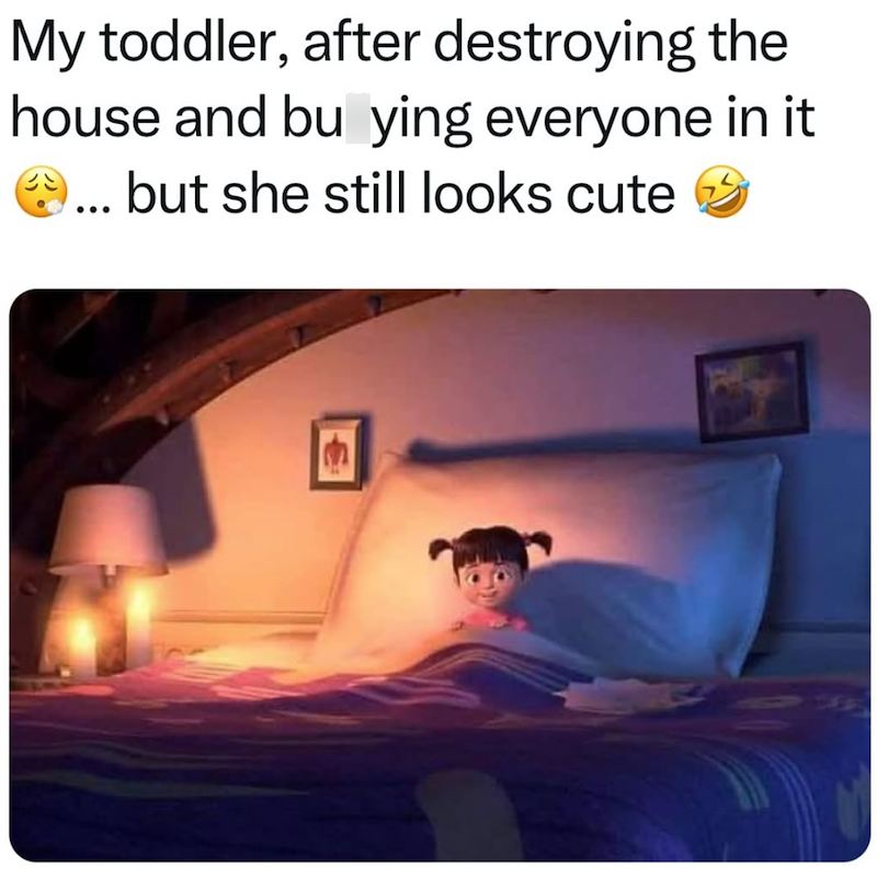 My toddler, after destroying the house and bu ying everyone in it but she still looks cute