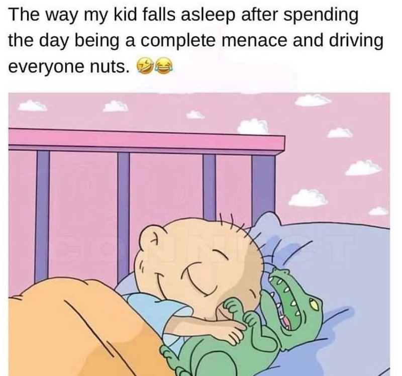 The way my kid falls asleep after spending the day being a complete menace and driving everyone nuts. で