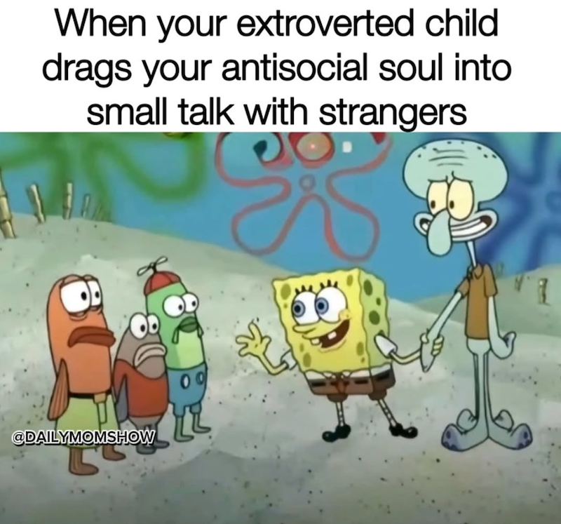 When your extroverted child drags your antisocial soul into small talk with strangers mall a @DAILYMOMSHOW 00