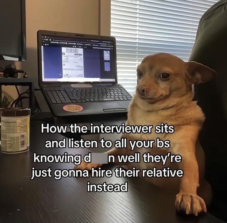 How the interviewer sits and listen to all your bs knowing d n well they're just gonna hire their relative instead