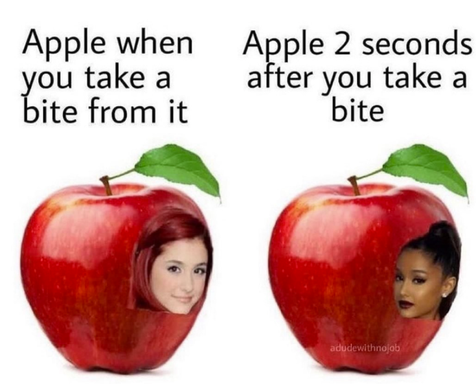 Apple when you take a bite from it Apple 2 seconds. after you take a bite adudewithnojob