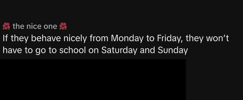 the nice one If they behave nicely from Monday to Friday, they won't have to go to school on Saturday and Sunday