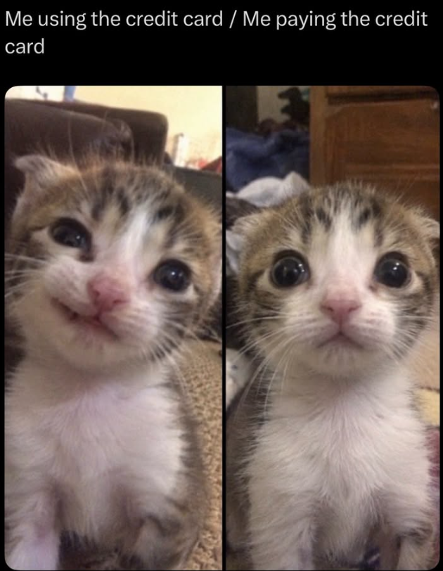 Me using the credit card / Me paying the credit card