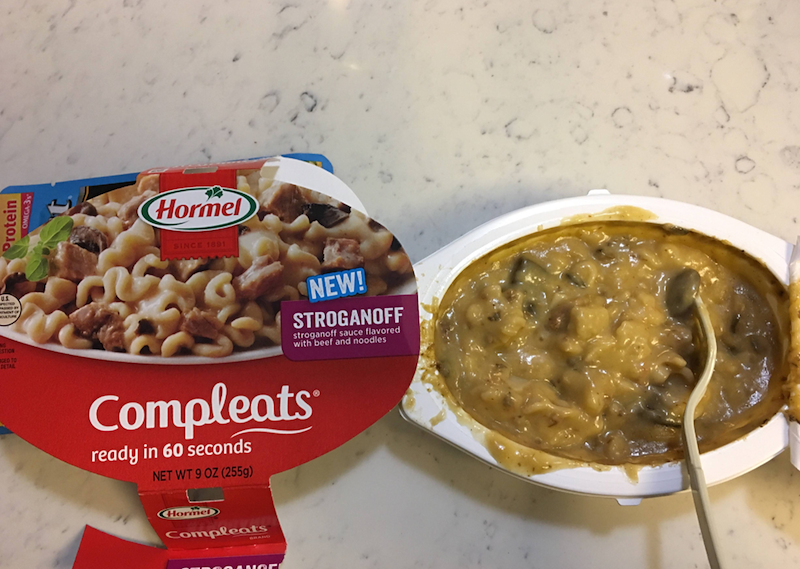 STION GED TO Protein Hormel SINCE 1891 NEW! STROGANOFF stroganoff sauce flavored with beef and noodles Compleats® ready in 60 seconds NET WT 9 OZ (255g) Horme Compleats