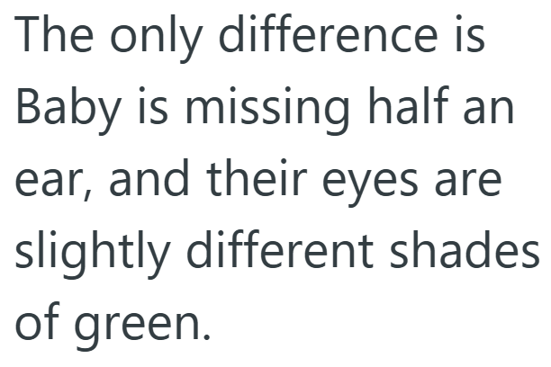 The only difference is Baby is missing half an ear, and their eyes are slightly different shades of green.