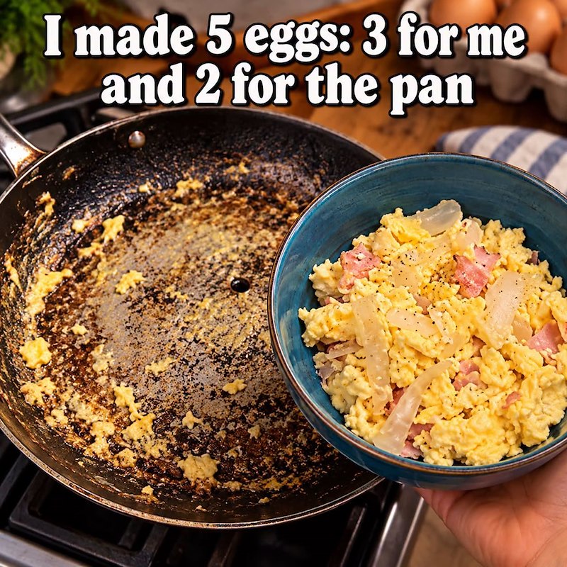 I made 5 eggs: 3 for me and 2 for the pan