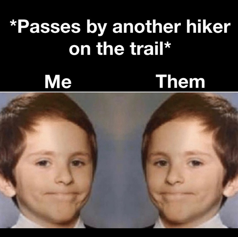 *Passes by another hiker on the trail* Me Them