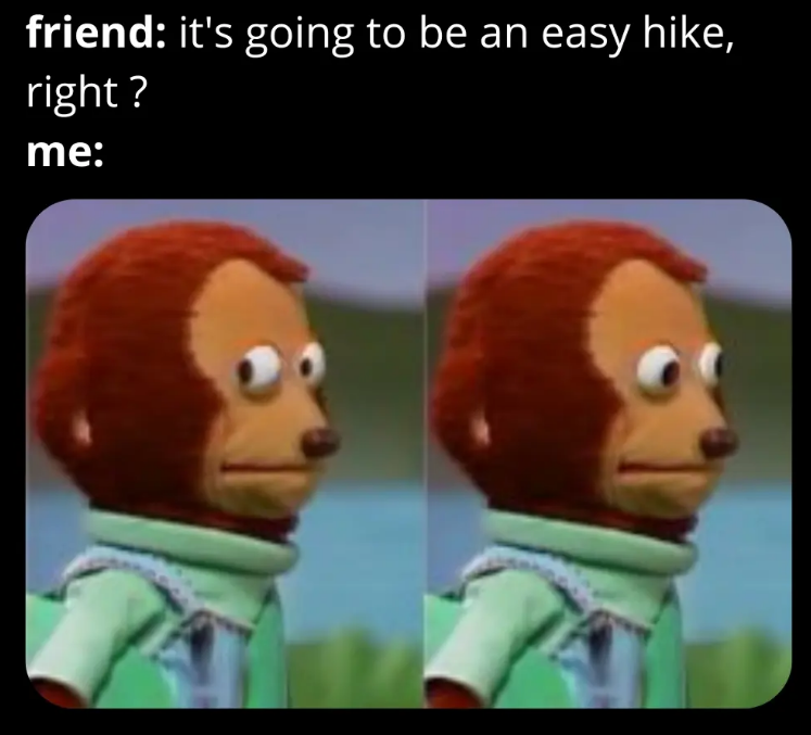 friend: it's going to be an easy hike, right? me: