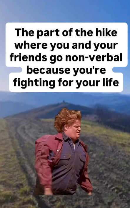 The part of the hike where you and your friends go non-verbal because you're fighting for your life