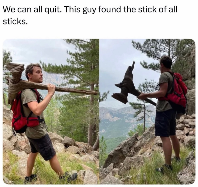 We can all quit. This guy found the stick of all sticks.